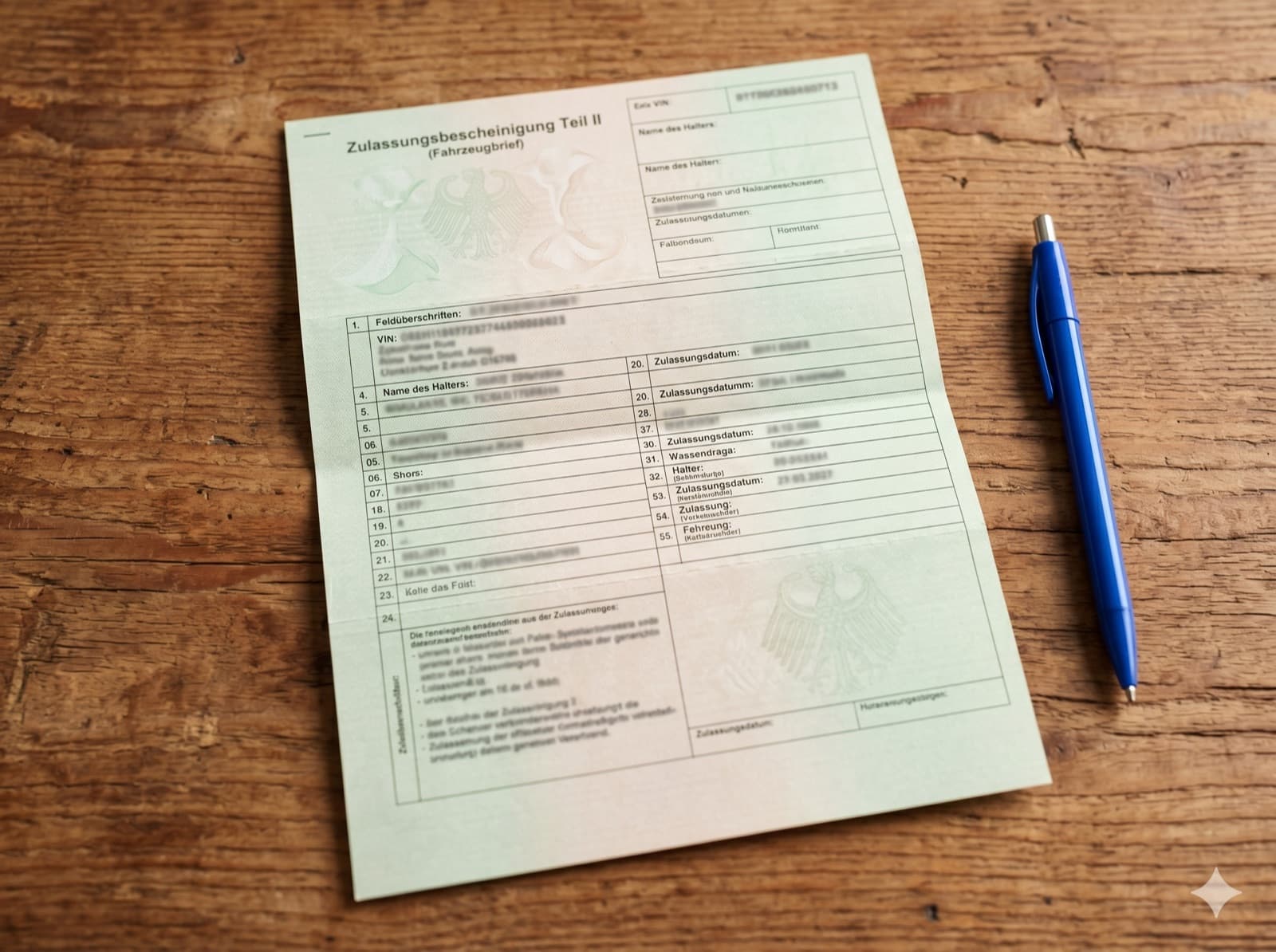 Photo of the vehicle documents in the photo documentation