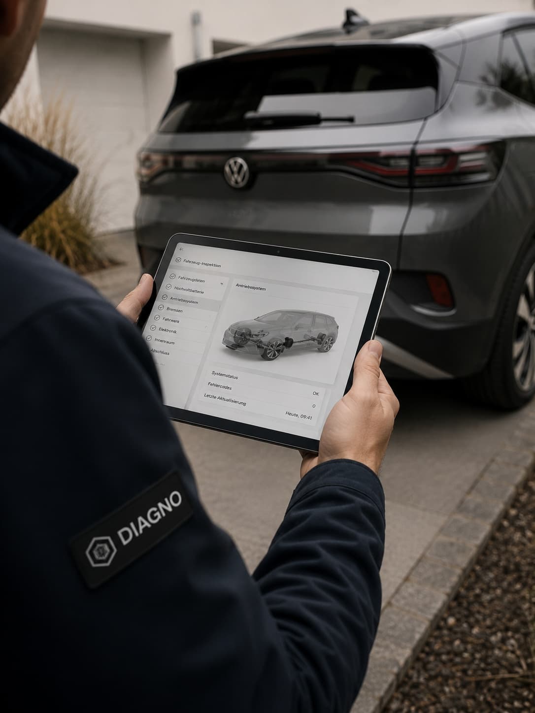 Diavag Inspector mit Tablet vor VW ID.4